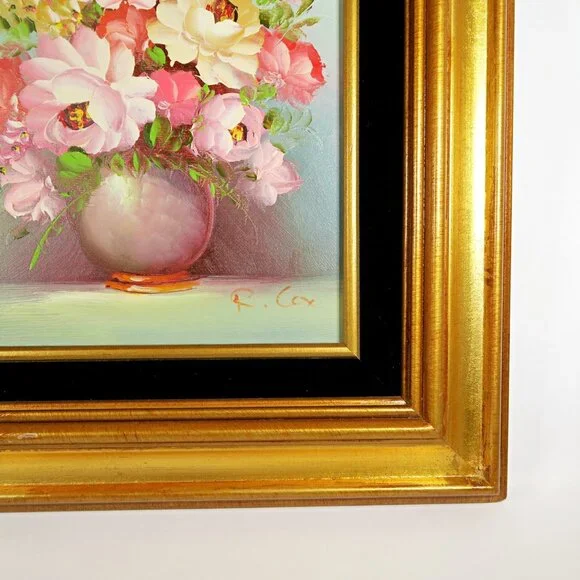 Robert Cox 14x15" Signed Oil Painting Pink Rose Bouquet Vintage Floral Art - Picture 2 of 10